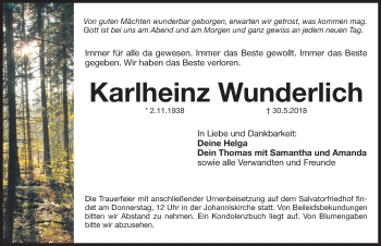 Traueranzeige von Karlheinz Wunderlich von Pegnitz-Zeitung