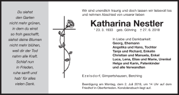 Traueranzeige von Katharina Nestler von Der Bote