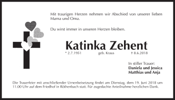 Traueranzeige von Katinka Zehent von Pegnitz-Zeitung