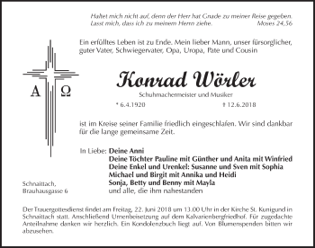 Traueranzeige von Konrad Wörler von Pegnitz-Zeitung