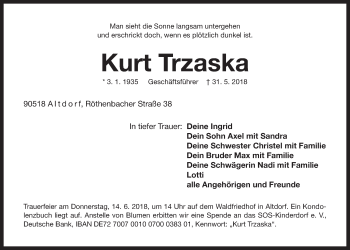 Traueranzeige von Kurt Trzaska von Der Bote
