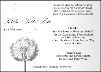 Traueranzeige von Käthe Lotz von Pegnitz-Zeitung