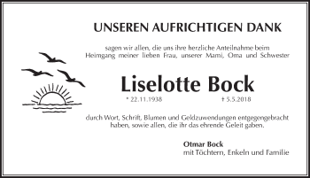 Traueranzeige von Lieselotte Bock von Pegnitz-Zeitung