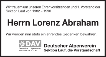 Traueranzeige von Lorenz Abraham von Pegnitz-Zeitung