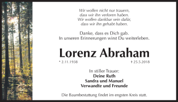 Traueranzeige von Lorenz Abraham von Pegnitz-Zeitung