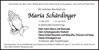 Traueranzeige von Maria Schärdinger von Hersbrucker Zeitung