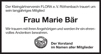 Traueranzeige von Marie Bär von Pegnitz-Zeitung
