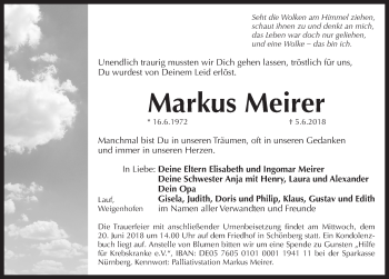 Traueranzeige von Markus Meirer von Pegnitz-Zeitung