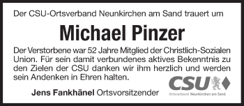 Traueranzeige von Michael Pinzer von Pegnitz-Zeitung