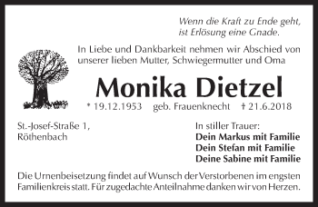 Traueranzeige von Monika Dietzel von Pegnitz-Zeitung