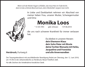 Traueranzeige von Monika Loos von Hersbrucker Zeitung