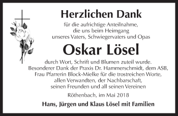 Traueranzeige von Oskar Lösel von Pegnitz-Zeitung