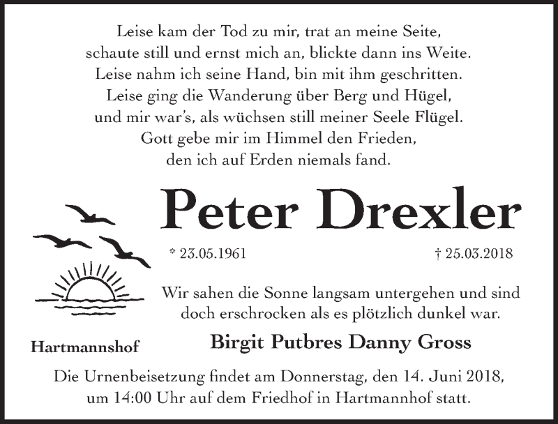  Traueranzeige für Peter Drexler vom 09.06.2018 aus Hersbrucker Zeitung