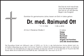Traueranzeige von Raimund Ott von Der Bote