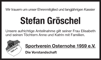 Traueranzeige von Stefan Gröschel von Pegnitz-Zeitung