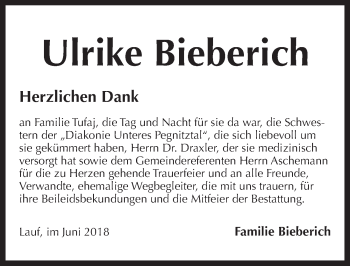 Traueranzeige von Ulrike Bieberich von Pegnitz-Zeitung