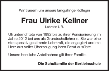 Traueranzeige von Ulrike Kellner von Pegnitz-Zeitung