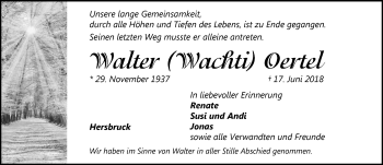 Traueranzeige von Walter Oertel von Hersbrucker Zeitung