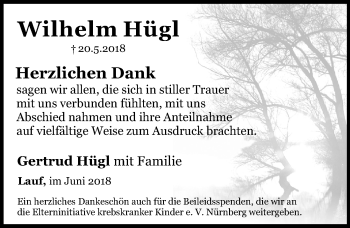 Traueranzeige von Wilhelm Hügl von Pegnitz-Zeitung