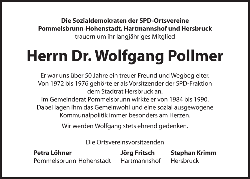  Traueranzeige für Wolfgang Pollmer vom 16.06.2018 aus Hersbrucker Zeitung