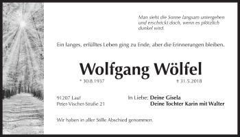 Traueranzeige von Wolfgang Wölfel von Pegnitz-Zeitung