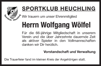 Traueranzeige von Wolfgang Wölfel von Pegnitz-Zeitung