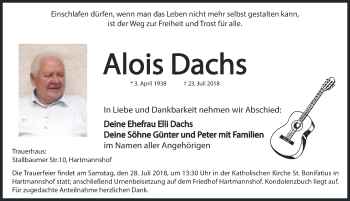 Traueranzeige von Alois Dachs von Hersbrucker Zeitung