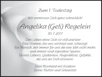 Traueranzeige von Angelika Regelein von Pegnitz-Zeitung