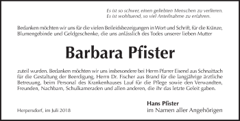 Traueranzeige von Barbara Pfister von Pegnitz-Zeitung