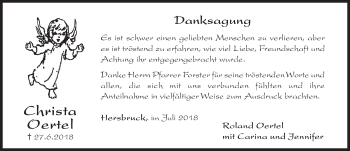 Traueranzeige von Christa Oertel von Hersbrucker Zeitung
