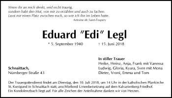 Traueranzeige von Eduard Legl von Pegnitz-Zeitung