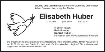 Traueranzeige von Elisabeth Huber von Pegnitz-Zeitung