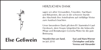 Traueranzeige von Else Geßwein von Pegnitz-Zeitung