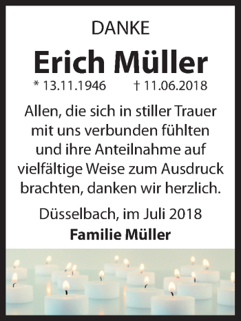 Traueranzeige von Erich Müller von Hersbrucker Zeitung