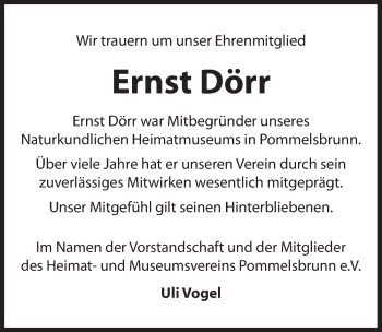 Traueranzeige von Ernst Dörr von Hersbrucker Zeitung