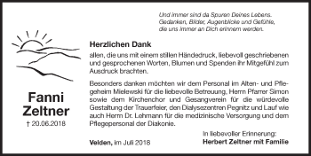 Traueranzeige von Fanni Zeltner von Hersbrucker Zeitung