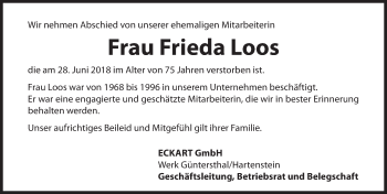 Traueranzeige von Frieda Loos von Hersbrucker Zeitung