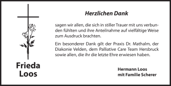 Traueranzeige von Frieda Loos von Hersbrucker Zeitung