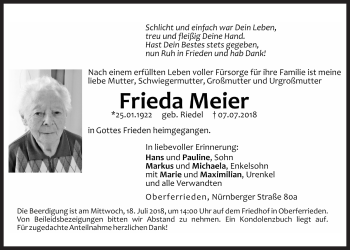 Traueranzeige von Frieda Meier von Der Bote