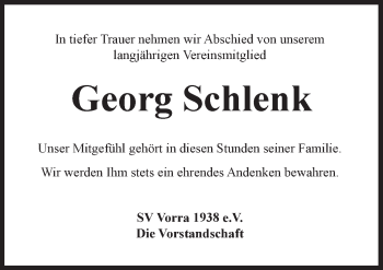 Traueranzeige von Georg Schlenk von Hersbrucker Zeitung