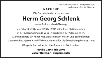 Traueranzeige von Georg Schlenk von Hersbrucker Zeitung