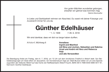 Traueranzeige von Günther Edelhäuser von Der Bote