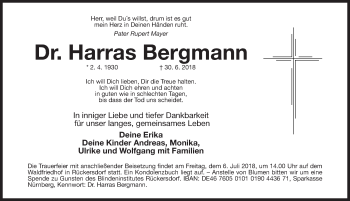 Traueranzeige von Harras Bergmann von Pegnitz-Zeitung