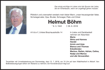 Traueranzeige von Helmut Böhm von Der Bote