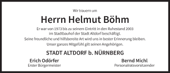 Traueranzeige von Helmut Böhm von Der Bote