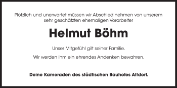Traueranzeige von Helmut Böhm von Der Bote