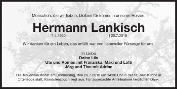 Traueranzeige von Hermann Lankisch von Pegnitz-Zeitung