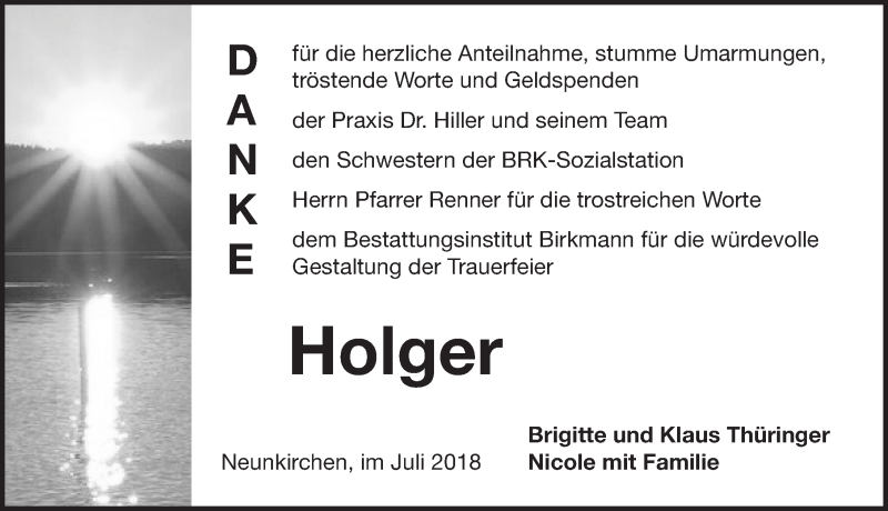  Traueranzeige für Holger Thüringer vom 14.07.2018 aus Pegnitz-Zeitung