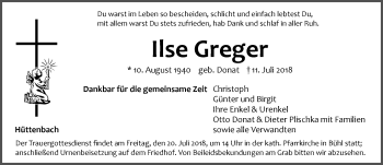 Traueranzeige von Ilse Greger von Pegnitz-Zeitung