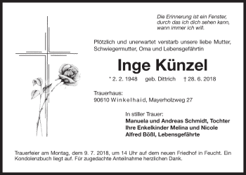 Traueranzeige von Inge Künzel von Der Bote